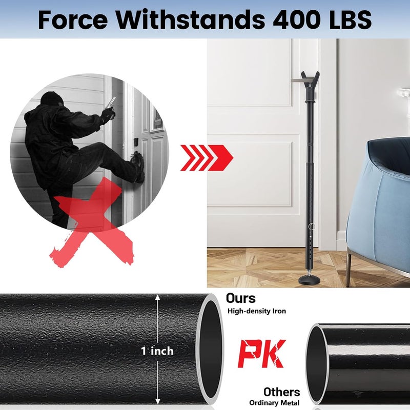 CALCHELE Sliding Door Security Bar 2 Pack, 20.5-51.8 Inch Adjustable Door Stoppers Security Sliding Glass Door Security Bar, Heavy Duty Window/Patio Door Security Bars Black - Image 2